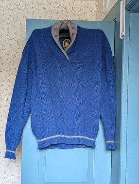 Alps M Pullover Shawl Collar Knit Sweater Swiss Alps Ski Winter Vintage Wool